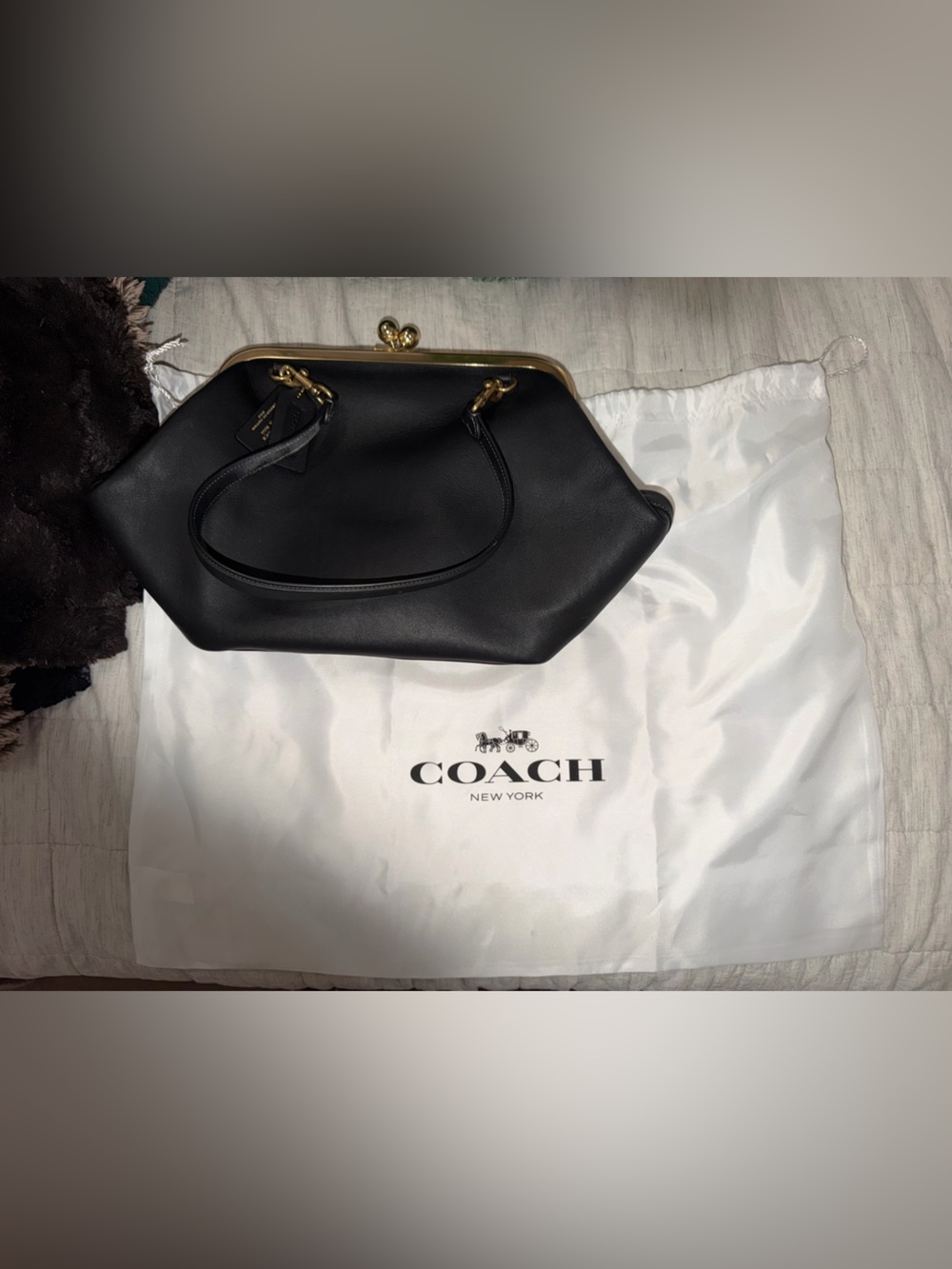 Coach Black Leather Frame Shoulder Bag with Gold Chain - Picture 3 of 9